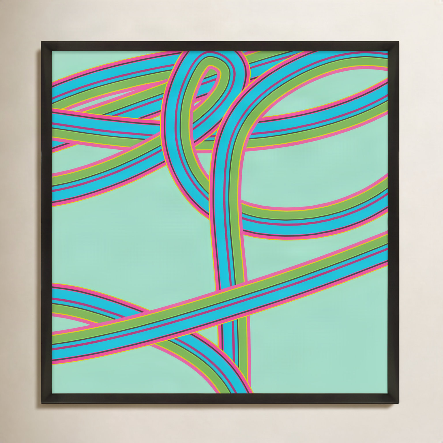 Polo "Turquoise Twist" Print by Jacques Pilon, Black, 36" H x 36" W x 1.25" D