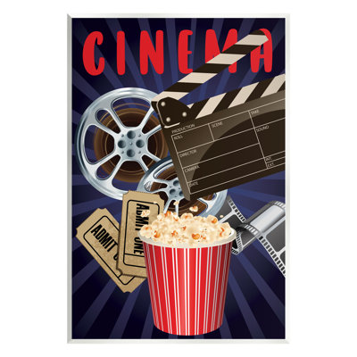 Cinema Movie Reel Popcorn Entertainment Sign by Yvonne Coleman Burney - Unframed Graphic Art on MDF -  Stupell Industries, ao-984_wd_13x19