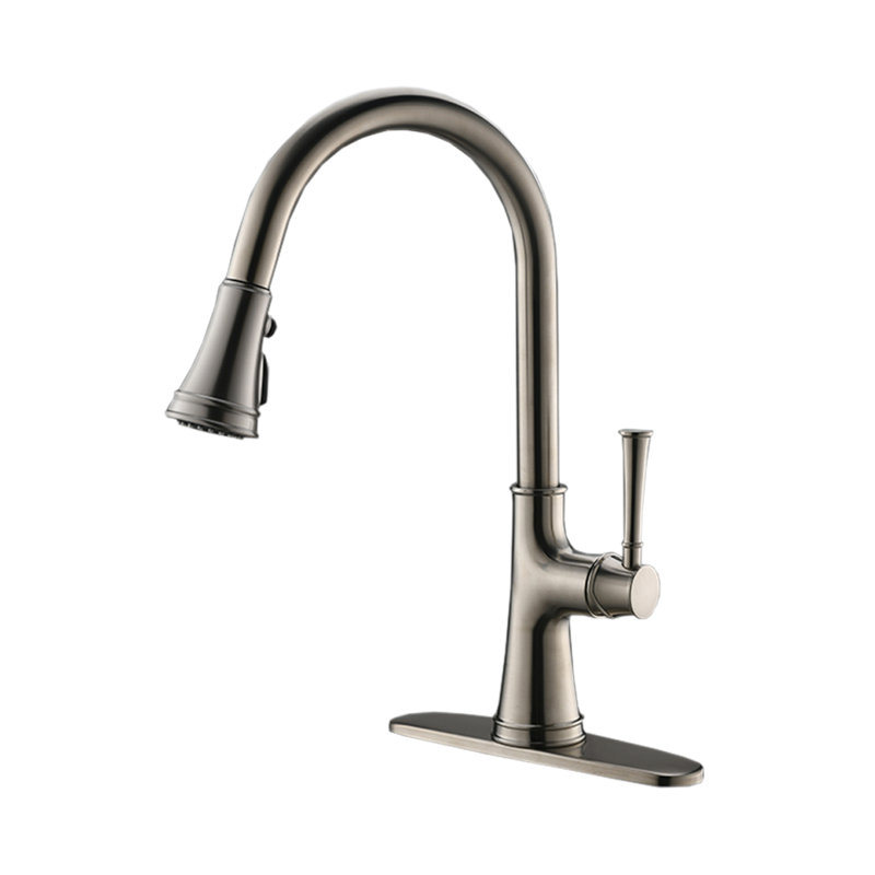 Robinet de cuisine à poignée simple rétractable, Nickel brossé