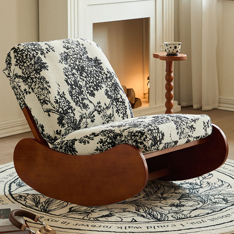 Chaise berçante antique en bois massif, Brun