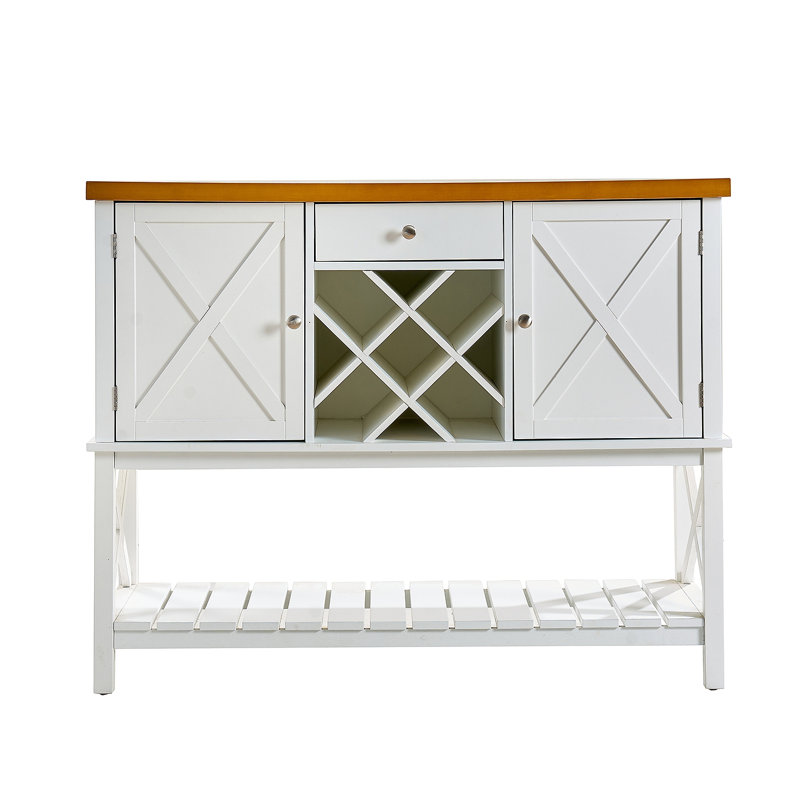 Console de bar avec armoire à 2 portes et 1 tiroir, café, porte-bouteilles, table d'entrée avec tablette de rangement, tables de canapé Buffet pour cuisine, couloir, salle à manger, salon, blanc