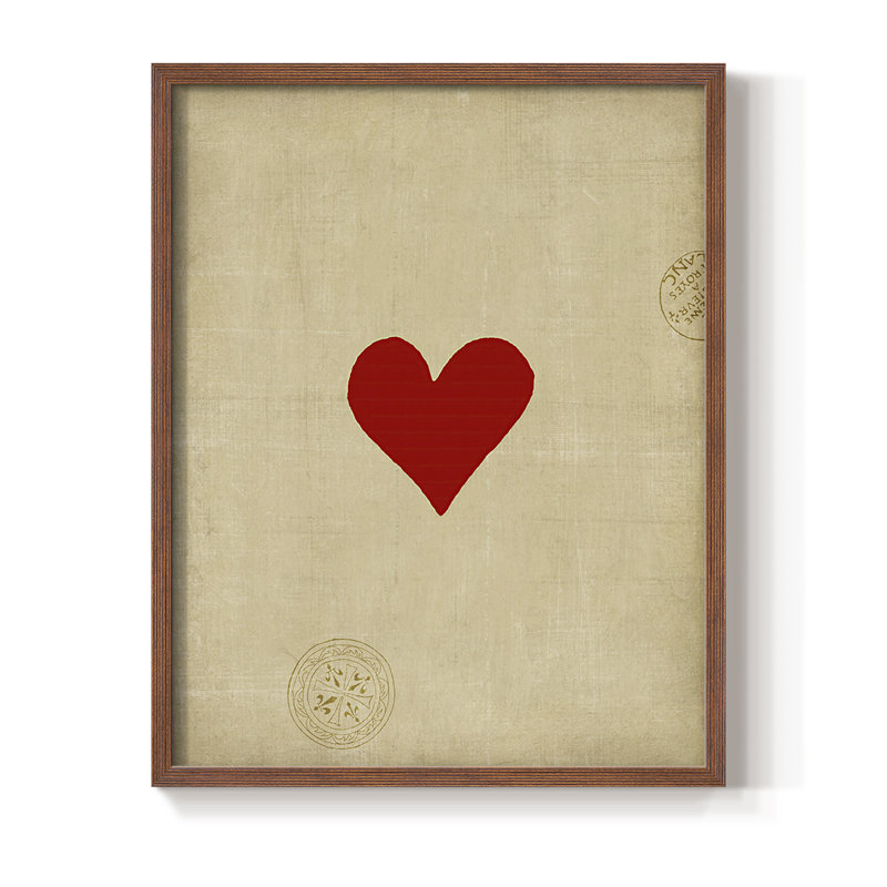 Heart Framed Print - Solid Wood, 14" H x 11" W, Brown