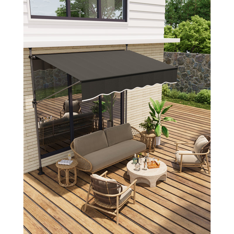 Manual Retractable Awning 118in w x 118in h Side Bar 47-59in Patio Awning Retractable Outdoor Sunshade Shelter Height Adjustable Sunsetter Retractable Awning UV Protection for Backyard Garden