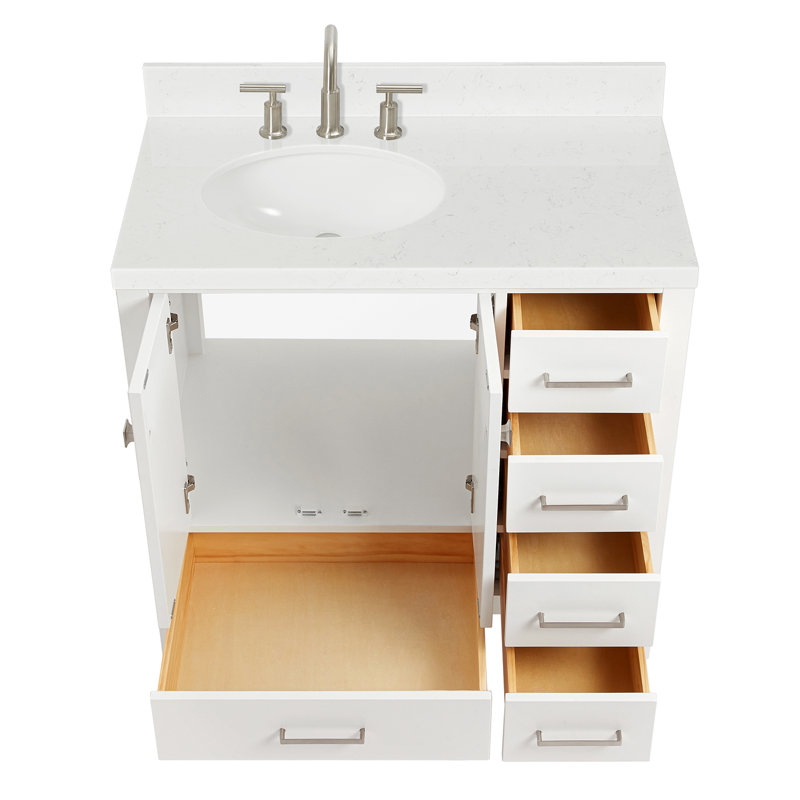  Meuble-lavabo simple 36 po avec comptoir en quartz 36 po, Left, Oval, Blanc