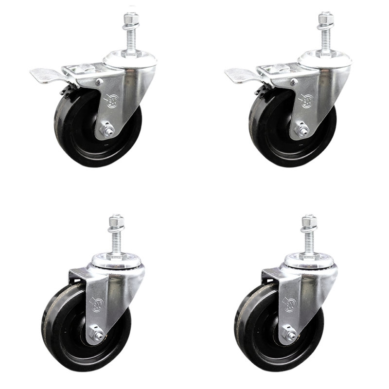Ensemble de roulettes à tige filetée pivotante 4 pouces SS 3/8 pouces