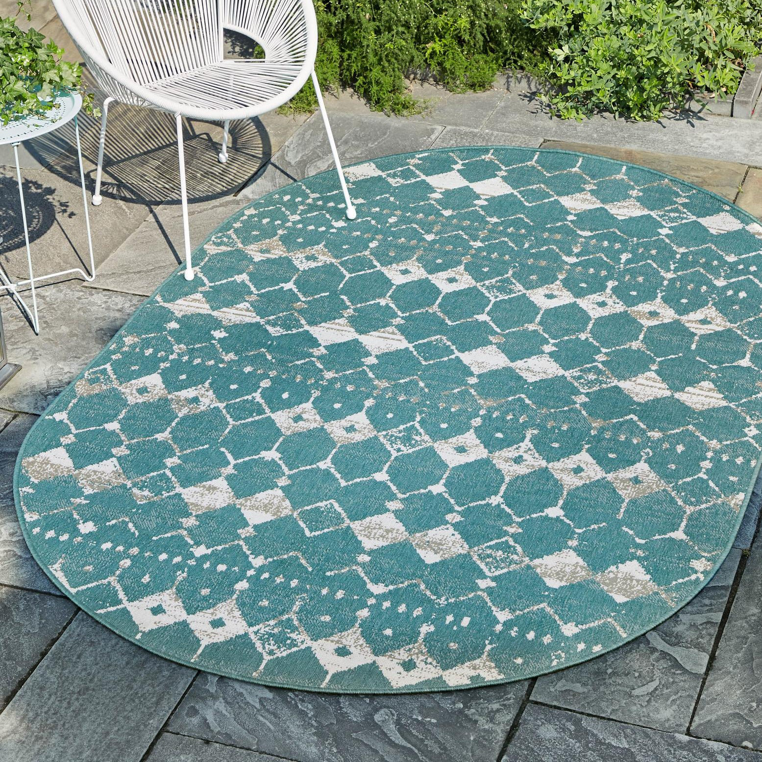 Dakota Fields Southwestern Teal Indoor / Outdoor Area Rug & Reviews ...