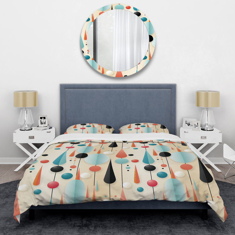 Ensemble de housse de couette géométrique Mid-Century géométrique bleu et beige II