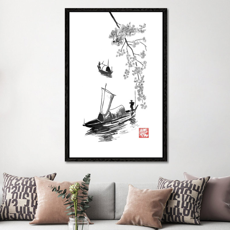 Fishermen by Péchane - Print on Canvas, Black Framed, 152.5 cm H x 101.5 cm W