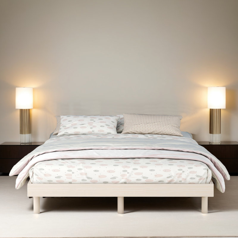 Floating Platform Bed Frame, Full, White Washed