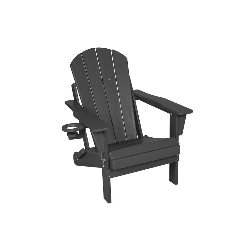 Folding Adirondack Chair With Dual Cup Holder, Gray