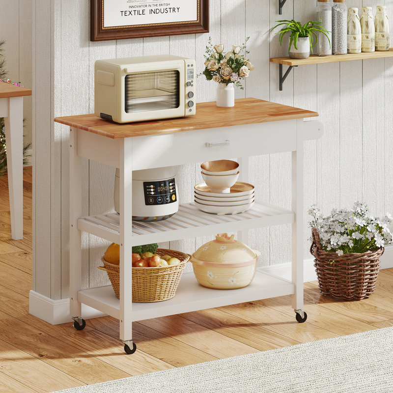 Solid Wood Bar Cart, White