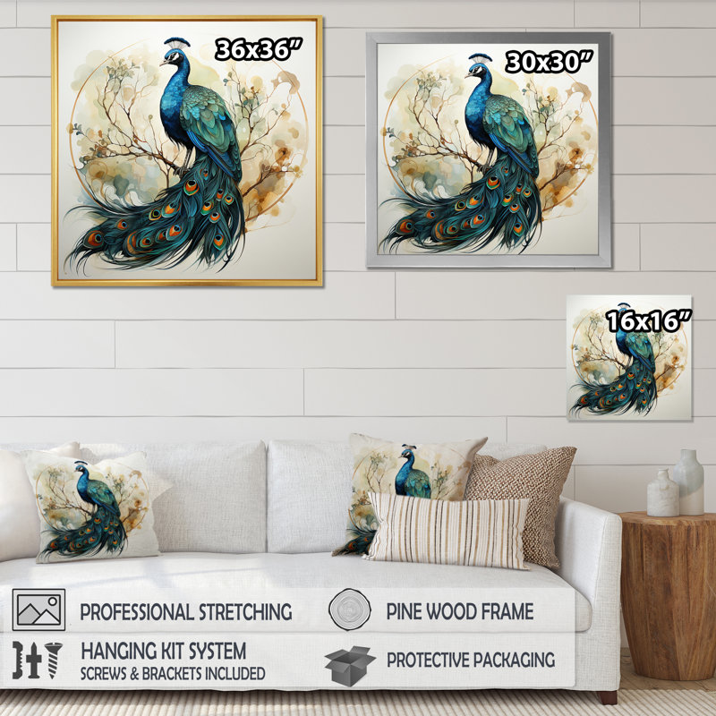 Blakelynn bleu encre délavée paon IV - imprimé, H 30 po x l 30 po x P 1 po, Toile tendue