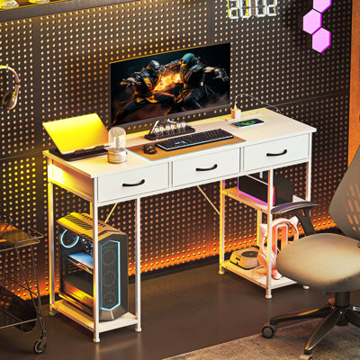 HOMCOM Wood Computer Desk with Drawers, Power Outlets 120cm Rustic Brown