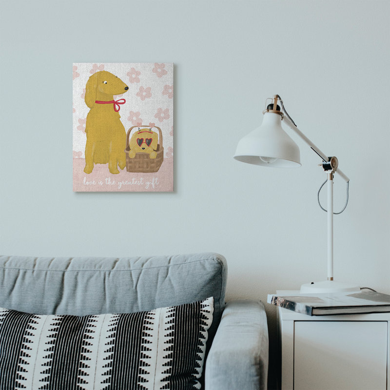 « dog family love rose yellow animal », impression, Toile tendue, H 16 po x l 20 po