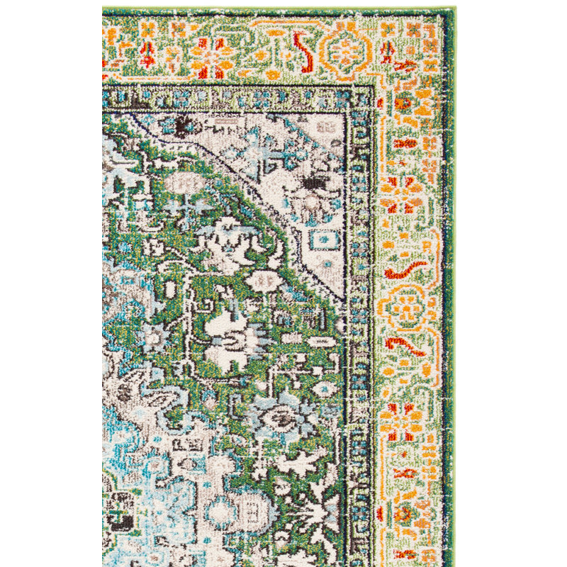 Jourdanton Oriental Green/Turquoise Area Rug, Square 3'