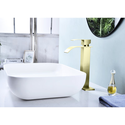 Brushed Gold Bathroom Faucet, Single Handle Waterfall Spout For Vanity, Stainless Steel, Decor Option Sink Tap, Handle, Modern Look