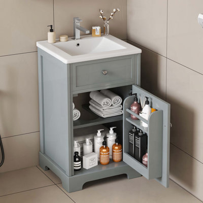 Meuble-lavabo moderne de 20 pouces avec lavabo en céramique et porte à fermeture en douceur