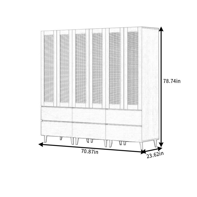 Rattan And Solid Wood Wardrobe