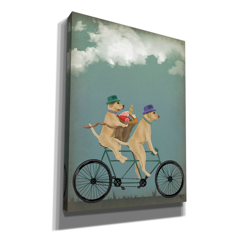 «Yellow Labrador Tandem» par Fab Funky, art mural sur toile, H 54 po x l 40 po x P 1,5 po
