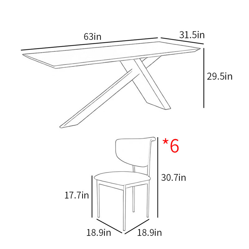 Ensemble de table de salle à manger rectangulaire de style français, Noir, H 29,5 po x L 63 po x l 31,5 po