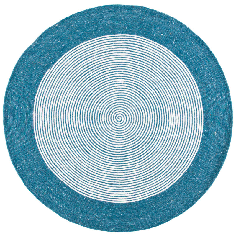 Tapis en laine / coton tissé à la main en bleu sarcelle / ivoire Mcclellan, Rond 3 pi