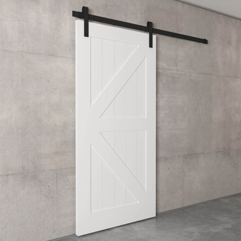 Porte de grange en bois peint avec trousse de quincaillerie d'installation, blanc