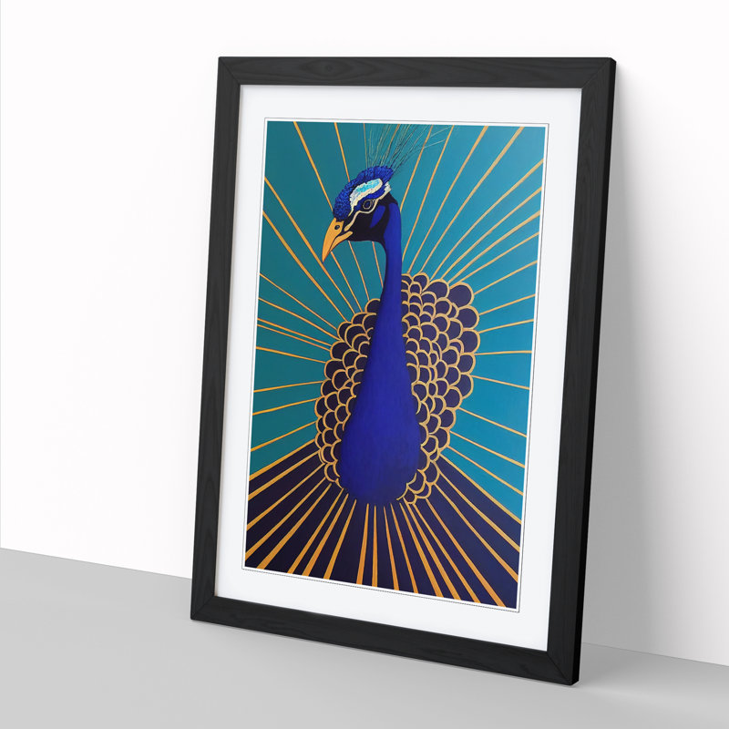 Peacock Minimalism - Single Picture Frame Painting, 64cm H x 46cm W x 2cm D, Oak