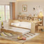 Lit de jour en bois avec tablettes de rangement, lit multifonctionnel avec lit gigogne simple et bureau d'étude (lit de jour)-3388574-3388575
