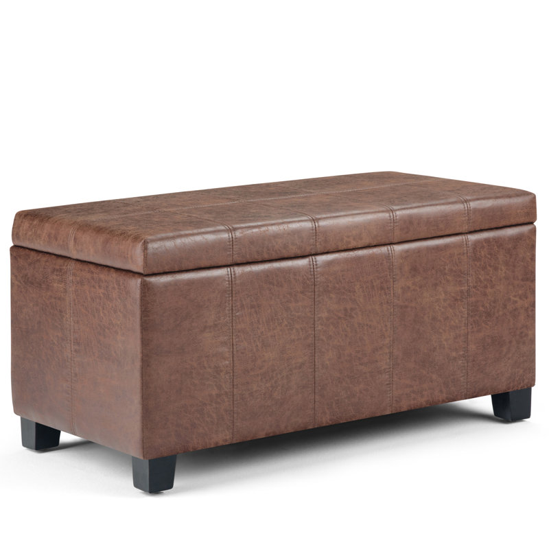 Dover 36"W Upholstered Contemporary Rectangular Storage Ottoman with Lift Top, Umber Brown Faux Leather