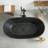 69" Freestanding Bathtub, Solid Surface Soaking Tub With Black Marble-look Finish