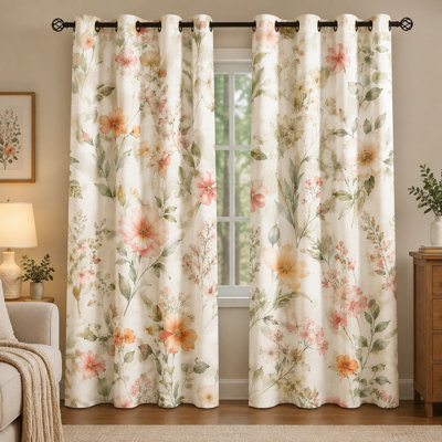 Lot de 2 rideaux occultants vintage à œillets, imprimés de fleurs aquarelle, réduisant le bruit et protégeant de l'intimité, bloquant la lumière du soleil, parfaits pour la chambre à coucher, le salon, la cuisine et la décoration intérieure.