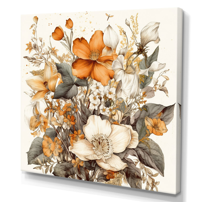 Traduction libre sur toile de Rozanna Cream and Orange Flowers Bouquet II, H 16 po x l 16 po x P 1 po, Toile tendue