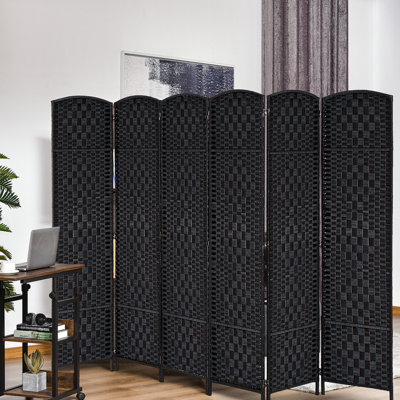 6' Tall Weave Privacy Screen - Black. Ideal For Small Spaces. 6 Panels. Hinges Flexible Positioning. Portable And Lightweight Black Divider Screen. Easily Create Private Zones. Stylish Convenient