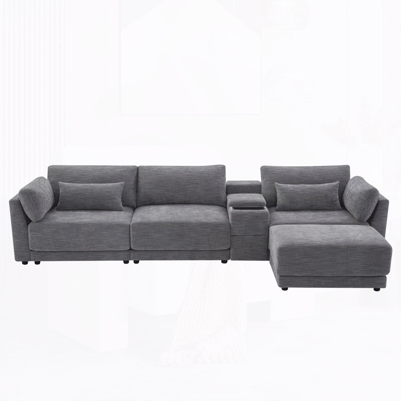Canapé modulaire modulaire avec repose-pieds mobile pour le salon, Gris chenille