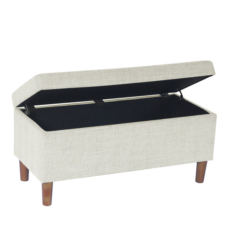 Banc de rangement rembourré 100% polyester Besart, Tissé à chevrons crème