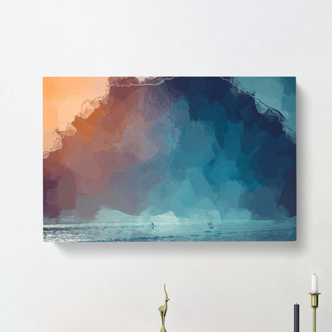 Surfing By Morro Rock In Abstract - Wrapped Canvas