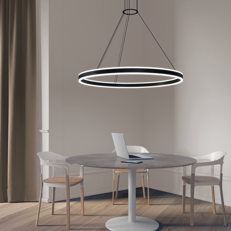 Double Corona 2-Light Satin Black Aluminum LED Chandelier