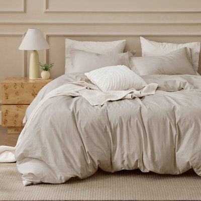 Bedsure 100% Washed Cotton Duvet Cover California King Set - Minimalist Cotton Beding Set For All Season