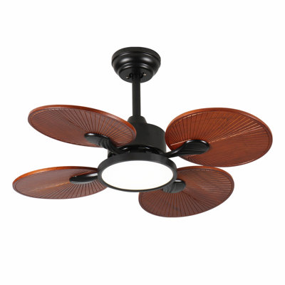 Ventilateur de plafond de 33 pouces avec lumière, 5 pales en bois massif, moteur à courant continu, application et télécommande, conduit à spectre complet à intensité variable, flux d'air réversible, pour chambre à coucher de salon de 15 x 15 pi, fonctionne sur des plafonds inclinés
