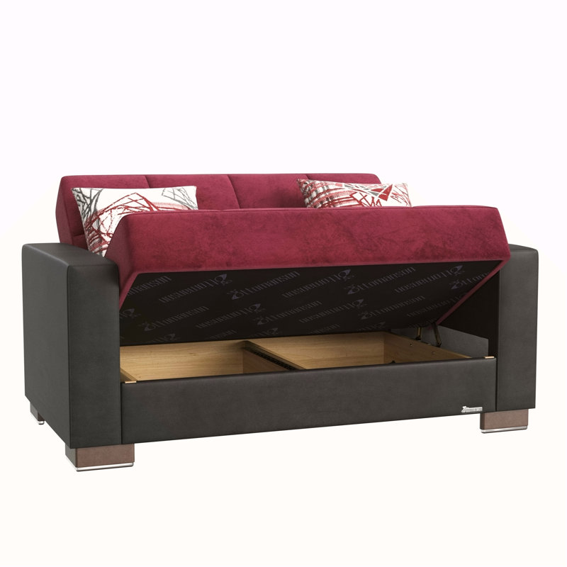 Causeuse convertible avec rangement en microfibre pour petits espaces Primenest Collection Zenaero, Tissu bourgogne