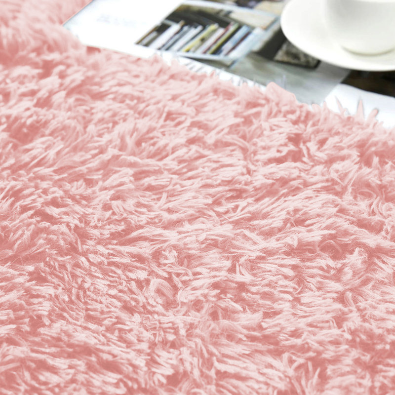 Machine Tufted High Pile Shag Area Rug(Ultra Soft & Fluffy), Pink, Rectangle 60 x 110 cm