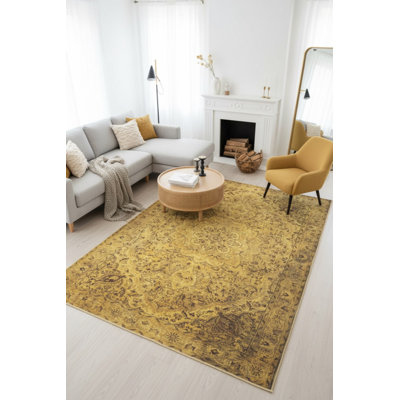 Tapis jaune à motif tissé rétro