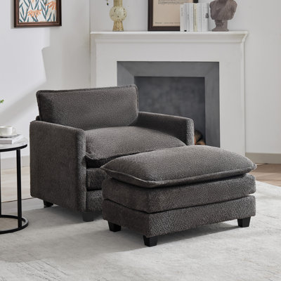 Fauteuil d'appoint rembourré avec repose-pieds Redenius Boucle