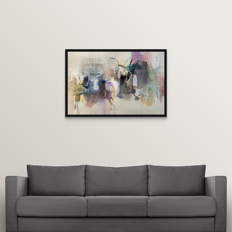 « swift suggestion », peinture sur toile, H 33,7 po x l 49,7 po x P 1,75 po, Cadre flottant noir