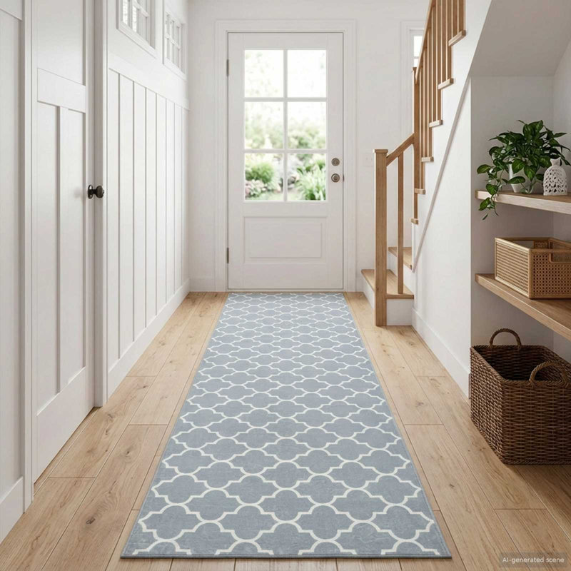 Geometric Area Rug, Grey, Runner 80 x 450 cm