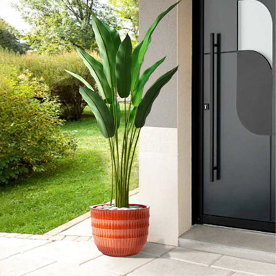 4 pots de fleurs en céramique corail, pot de fleurs givré et décoloré, drainage intégré pour les racines, peut être placé à l'intérieur à l'extérieur, L 13,78 po x l 11,42 po H, 31,35 lb