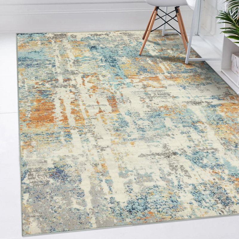 Tapis bleu / ivoire / brun Kingsbury, Rectangle 8 pi x 10 pi