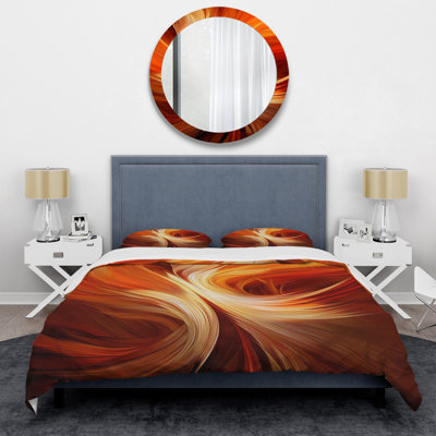 Orange Abstract Warm Fractal Design VI - Abstract Duvet Cover Set - Microfiber Polyester