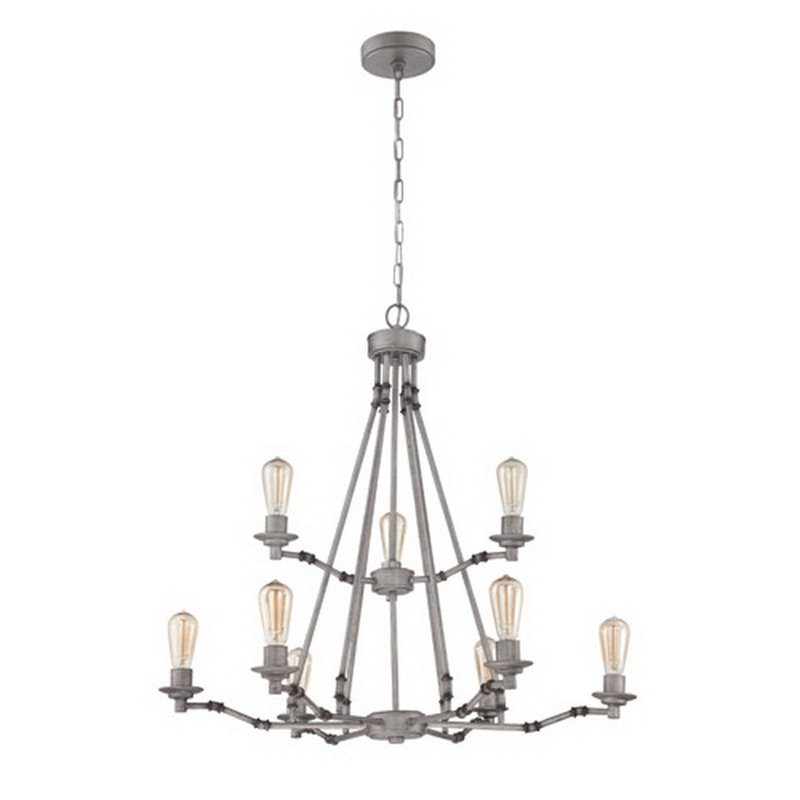 9 - Light Dimmable Tiered Chandelier, Aged Galvanized