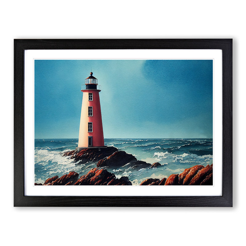 Lighthouse Watercolour Vol.1 - Single Picture Frame Print, 25cm H x 34cm W, Black